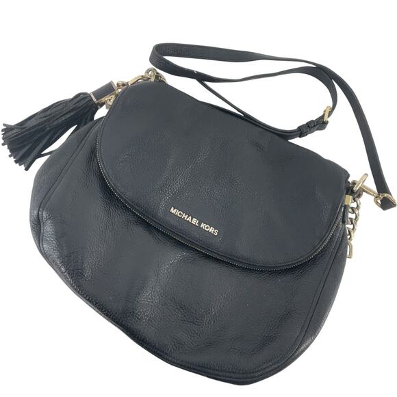 Michael Kors Black Pebbled Leather Crossbody Fold-Over Bag Women’s Pre-Owned - Picture 1 of 6